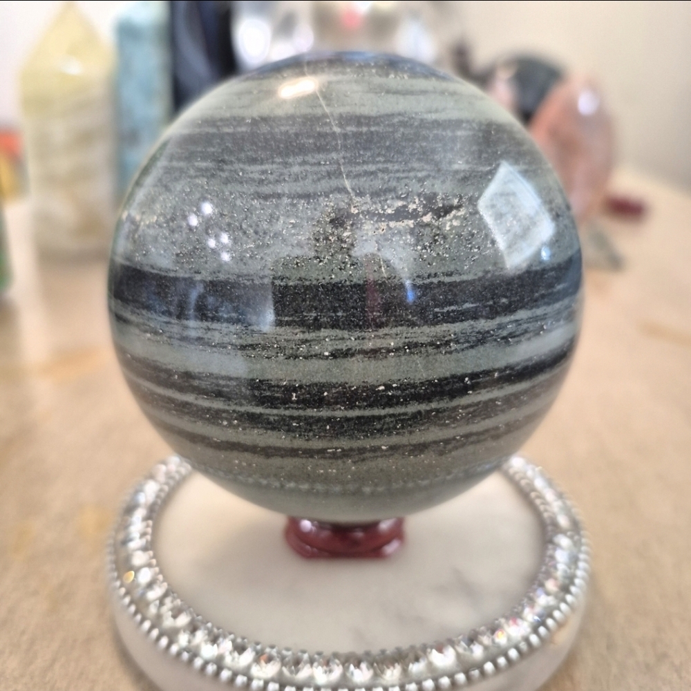 Natural Tibetan Jade Medicine King Stone Crystal Orb Sphere #4 - Picture 3 of 7